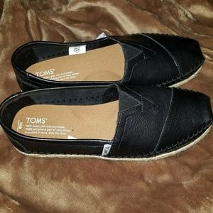 Toms Black Leather Espadrille Bottom